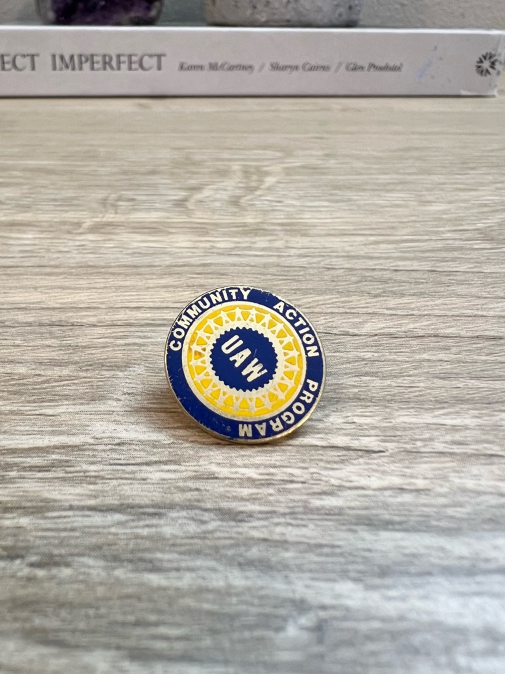 UAW Community Action Program Lapel Pin Hat Tack Blue‎ Yellow Vintage